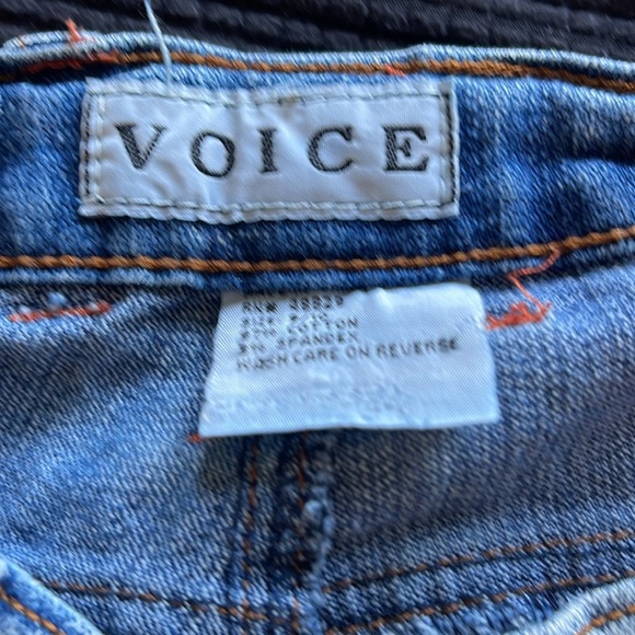 Upcycled blue jeans - hand sewn material patches -OOAK - button fly - size 9/10 - Picture 7 of 8